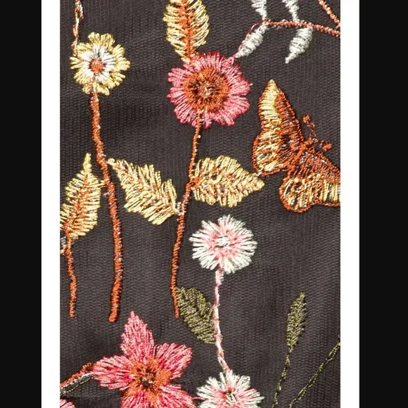 Revolve Donna Mizani Bettie Dress Black Embroidered Floral Mockneck (XSmall) - Picture 3 of 10